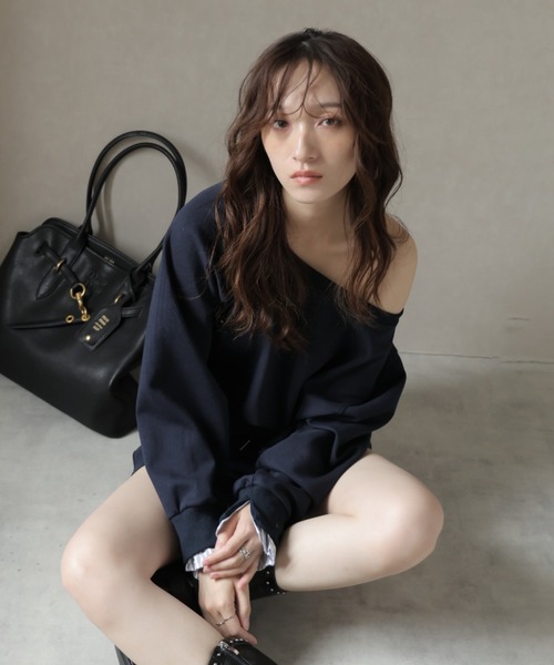 Ulysses（ユリシス）の「【セットアップ】ワンショルトップス＆レイヤードデザインショートパンツ（スウェット・レディース・ダークブルー/ベージュ・M/S）」の12枚目の写真