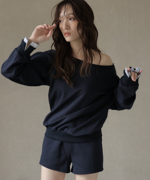 Ulysses（ユリシス）の「【セットアップ】ワンショルトップス＆レイヤードデザインショートパンツ（スウェット・レディース・ダークブルー/ベージュ・M/S）」の16枚目の写真