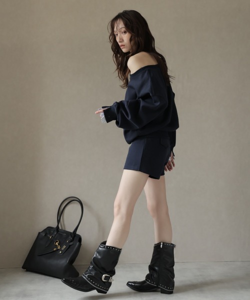 Ulysses（ユリシス）の「【セットアップ】ワンショルトップス＆レイヤードデザインショートパンツ（スウェット・レディース・ダークブルー/ベージュ・M/S）」の20枚目の写真