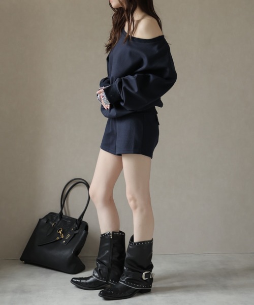 Ulysses（ユリシス）の「【セットアップ】ワンショルトップス＆レイヤードデザインショートパンツ（スウェット・レディース・ダークブルー/ベージュ・M/S）」の21枚目の写真