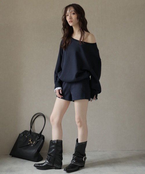 Ulysses（ユリシス）の「【セットアップ】ワンショルトップス＆レイヤードデザインショートパンツ（スウェット・レディース・ダークブルー/ベージュ・M/S）」の22枚目の写真