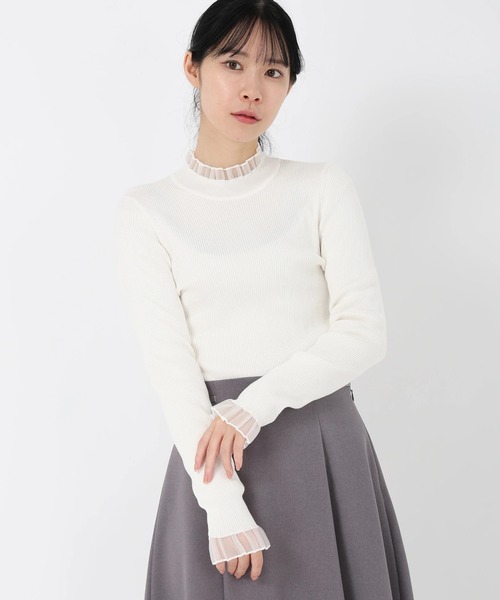 STRAWBERRY-FIELDS(ストロベリーフィールズ)の「エレナストレッチ_シアーフリルリブニット 【雑誌掲載アイテム】(ニット/セーター・レディース・オフホワイト/グレー/ブラック/ブラック×ホワイト/ミント・2)」の8枚目の写真