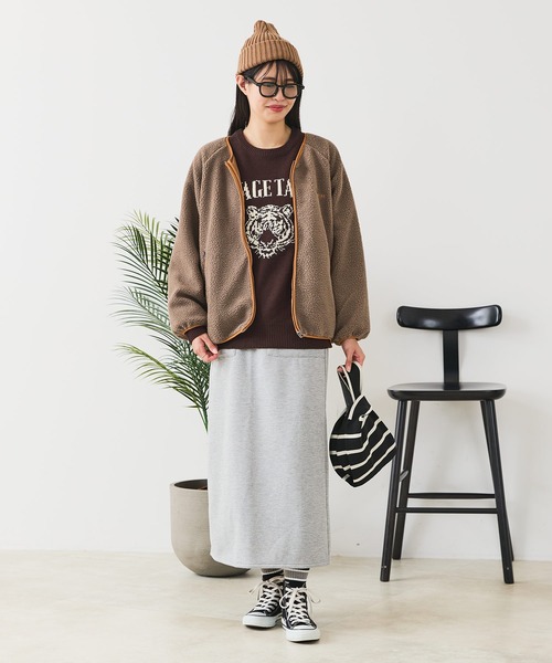 CONVERSE（コンバース）の「【CONVERSE/コンバース】裏ボア ボンディングスカート（スカート・レディース・杢グレー/ネイビー/ブラック・LARGE/MEDIUM）」の6枚目の写真