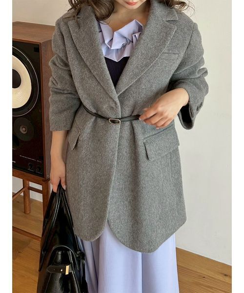 ベルト付きシャギーオーバージャケット（テーラードジャケット）｜LILY