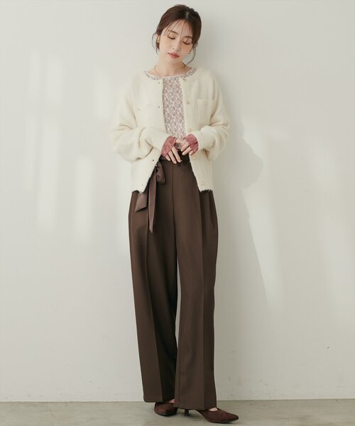 natural couture(ナチュラルクチュール)の「ウエストリボン付センタープレスパンツ(スラックス・レディース・ブラック/ブラウン/グレー・MEDIUM/SMALL)」の17枚目の写真