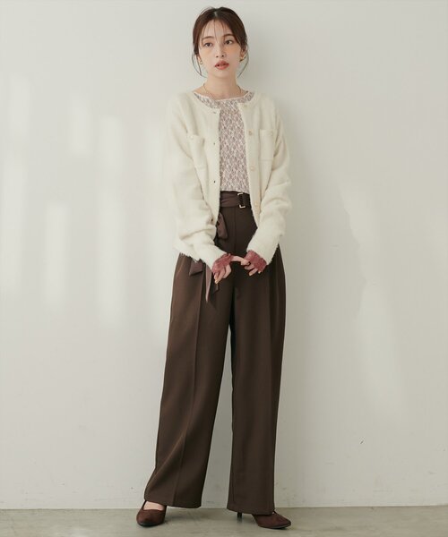 natural couture(ナチュラルクチュール)の「ウエストリボン付センタープレスパンツ(スラックス・レディース・ブラック/ブラウン/グレー・MEDIUM/SMALL)」の18枚目の写真
