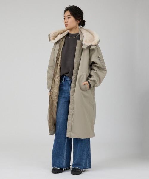 upperhights(アッパーハイツ)の「【upper hights/アッパーハイツ】THE U-2 LONG HOODIE 2WAYロングブルゾン/フーディー/ノーカラー(ブルゾン・レディース・グレイッシュベージュ・フリー)」の4枚目の写真