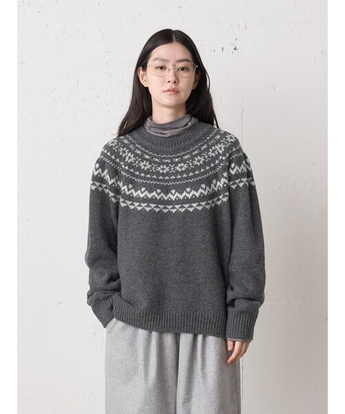 MidiUmi(ミディウミ)の「MidiUmi ノルディックニットプルオーバー(ニット/セーター・レディース・ブラウン/チャコールグレー・FREE)」の1枚目の写真