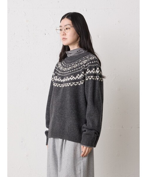 MidiUmi(ミディウミ)の「MidiUmi ノルディックニットプルオーバー(ニット/セーター・レディース・ブラウン/チャコールグレー・FREE)」の6枚目の写真