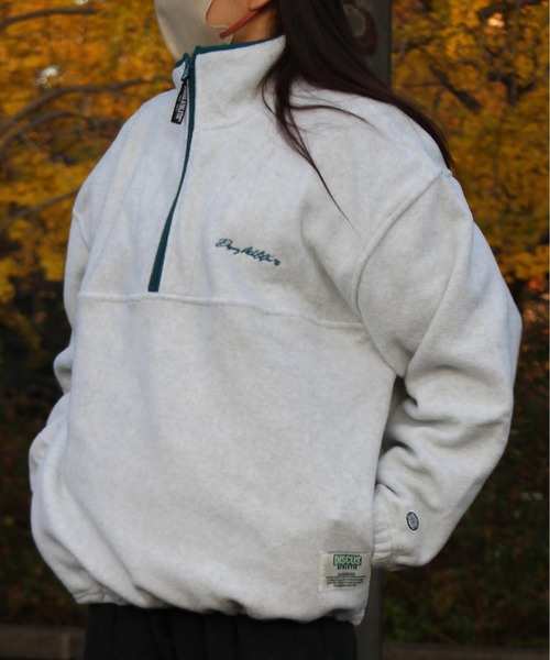 DISCUS ATHLETIC（ディスカス　アスレチック）の「【DISCUS ATHLETIC/ディスカス アスレチック】パイピング配色ハーフＺＩＰハイネック(無地＆総柄)（ブルゾン・レディース・ネイビー/グリーン/ブラウン/その他/オートミール・L/LL/M）」の3枚目の写真