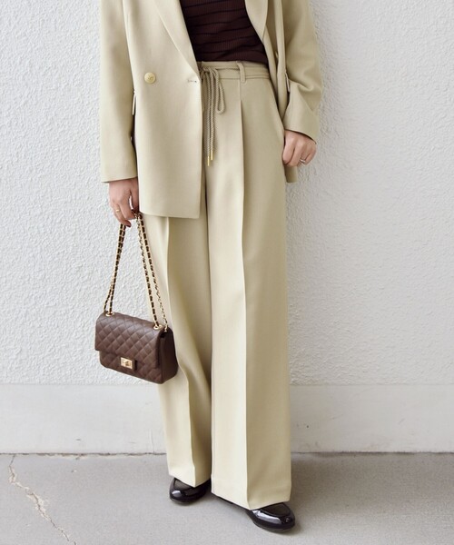 SHIPS Colors（シップス カラーズ）の「SHIPS Colors:〈手洗い可能〉ウールライクイージーワイドパンツ2（セットアップ対応可能）◇（その他パンツ・レディース・グレー/ブラウン/ネイビー/ベージュ・SMALL/MEDIUM/LARGE）」の3枚目の写真