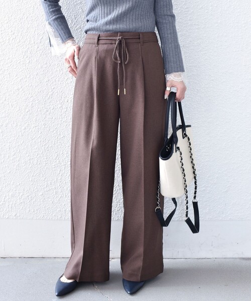 SHIPS Colors（シップス カラーズ）の「SHIPS Colors:〈手洗い可能〉ウールライクイージーワイドパンツ2（セットアップ対応可能）◇（その他パンツ・レディース・グレー/ブラウン/ネイビー/ベージュ・SMALL/MEDIUM/LARGE）」の2枚目の写真