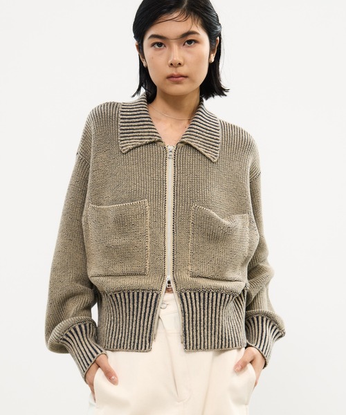 WRAPINKNOT(ラッピンノット)の「【WRAPINKNOT/ラッピンノット】《STUDIOUS別注》 ZIP CROPPED TOPS/ジップクロップドトップス(ニット/セーター・レディース・カーキ/サックスブルー・0)」の7枚目の写真