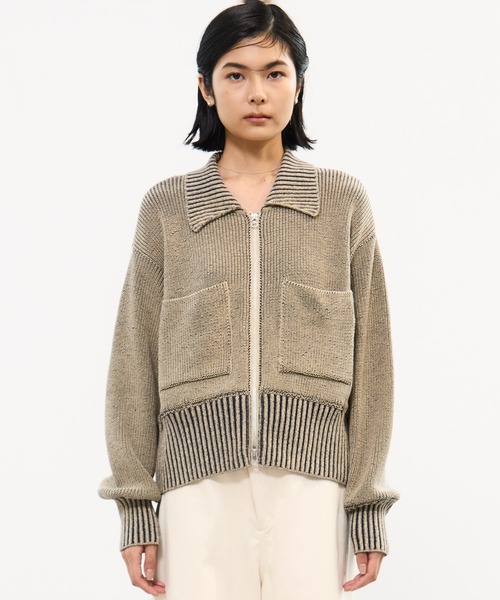 WRAPINKNOT(ラッピンノット)の「【WRAPINKNOT/ラッピンノット】《STUDIOUS別注》 ZIP CROPPED TOPS/ジップクロップドトップス(ニット/セーター・レディース・カーキ/サックスブルー・0)」の9枚目の写真