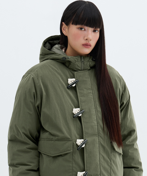 セール】ダッフルフードパディング-カーキ（ダウンジャケット/コート