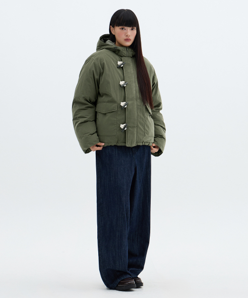 セール】ダッフルフードパディング-カーキ（ダウンジャケット/コート