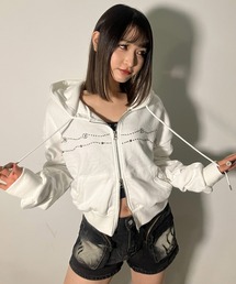 A'GEM/9 × .kom 『.KOM/ドットケーオーエム』シルバースタッズライン クロップドパーカー / Silver Studs Line Cropped Hoodie