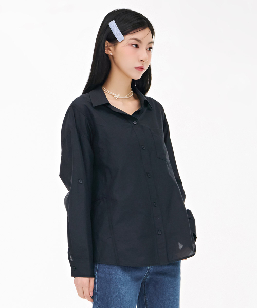 CHASECULT(チェイスカルト)の「レディース オープンカラー袖ロールアップシャツ-ネイビー(シャツ/ブラウス・レディース・ネイビー・90/85)」の3枚目の写真