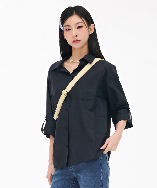 CHASECULT(チェイスカルト)の「レディース オープンカラー袖ロールアップシャツ-ネイビー(シャツ/ブラウス・レディース・ネイビー・90/85)」の4枚目の写真