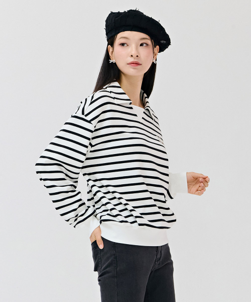 CHASECULT（チェイスカルト）の「レディースストライプカラー スウェットTシャツ-アイボリー（スウェット・レディース・アイボリー・90/85）」の2枚目の写真