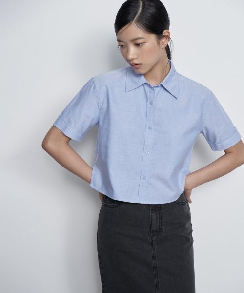 MUSINSA STANDARD WOMAN（ムシンサスタンダードウーマン）の「ウィメンズオックスフォードクロップ半袖シャツ[ブルー]（シャツ/ブラウス・レディース・その他・SMALL/MEDIUM）」の3枚目の写真
