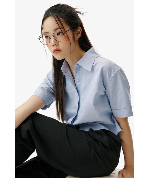 MUSINSA STANDARD WOMAN（ムシンサスタンダードウーマン）の「ウィメンズオックスフォードクロップ半袖シャツ[ブルー]（シャツ/ブラウス・レディース・その他・SMALL/MEDIUM）」の10枚目の写真