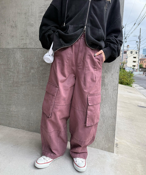 DOUBLE NAME(ダブルネーム)の「顔料染め起毛ツイルタックバルーンカーゴパンツ(カーゴパンツ・レディース・ピンク/ベージュ/ネイビー・FREE)」の5枚目の写真