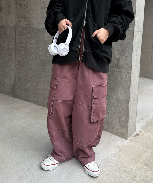 DOUBLE NAME(ダブルネーム)の「顔料染め起毛ツイルタックバルーンカーゴパンツ(カーゴパンツ・レディース・ピンク/ベージュ/ネイビー・FREE)」の8枚目の写真