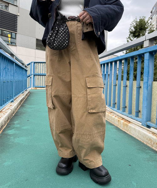 DOUBLE NAME(ダブルネーム)の「顔料染め起毛ツイルタックバルーンカーゴパンツ(カーゴパンツ・レディース・ピンク/ベージュ/ネイビー・FREE)」の14枚目の写真