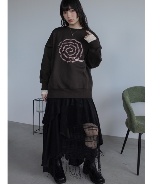 VACANCY(ヴァカンシー)の「渦ウェーブロゴ刺繍トレーナー/裏起毛/新色追加(スウェット・レディース・グレー/ブラウン/ネイビー/チャコールグレー・FREE)」の7枚目の写真