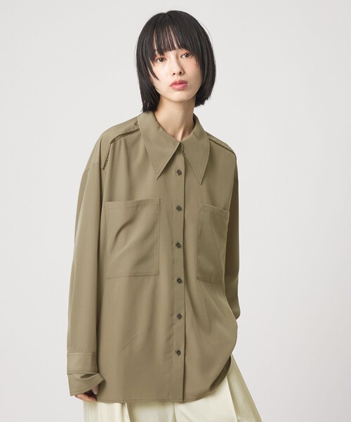 EMMEL REFINES(エメルリファインズ)の「<EMMEL REFINES>EM ハシゴレース トロミシャツ(シャツ/ブラウス・レディース・オリーブ/オフホワイト・FREE)」の1枚目の写真