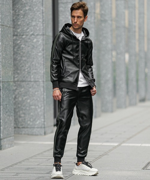 セール】【SOMEDIFF】PUレザーフルジップパーカーセットアップ メンズ