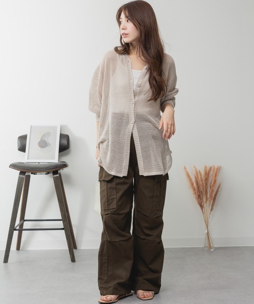 aity(アイティ)の「ツイルワイドカーゴパンツ(カーゴパンツ・レディース・ベージュ/ブラック/カーキ・M/L/LL/3L/4L)」の1枚目の写真