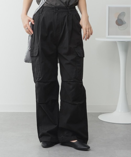 aity(アイティ)の「ツイルワイドカーゴパンツ(カーゴパンツ・レディース・ベージュ/ブラック/カーキ・M/L/LL/3L/4L)」の6枚目の写真