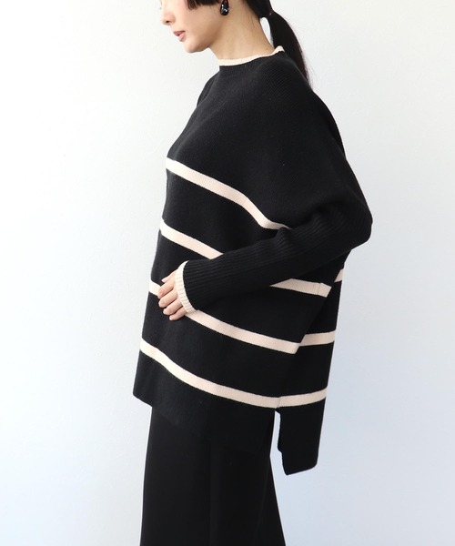 Three Four Time（ｽﾘｰﾌｫｰﾀｲﾑ）の「ドルマンスリーブ配色ボーダーニット（ニット/セーター・レディース・グレー×ピンク/ネイビー系/ブラック×ベージュ・FREE）」の2枚目の写真
