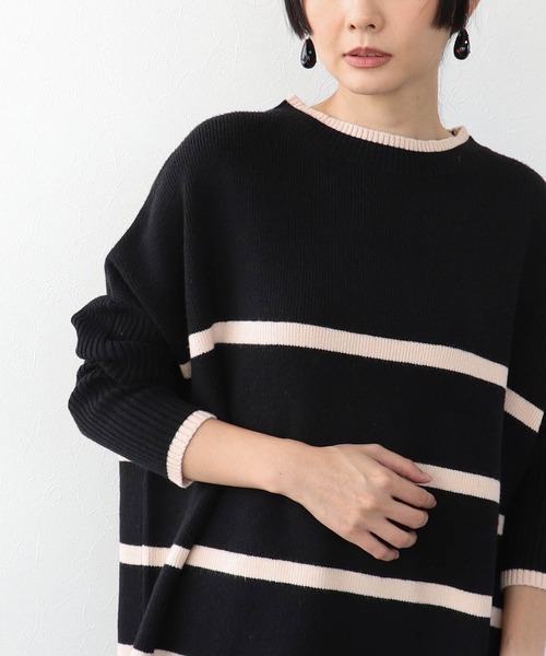 Three Four Time（ｽﾘｰﾌｫｰﾀｲﾑ）の「ドルマンスリーブ配色ボーダーニット（ニット/セーター・レディース・グレー×ピンク/ネイビー系/ブラック×ベージュ・FREE）」の4枚目の写真