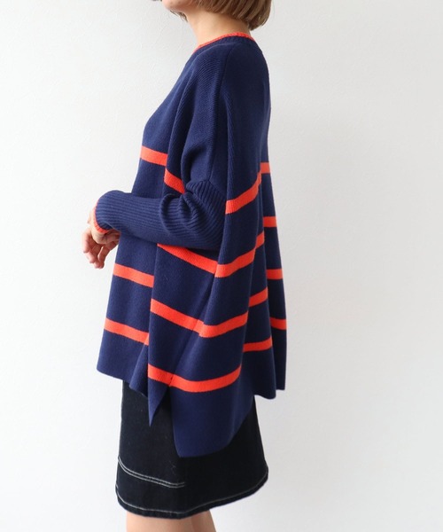 Three Four Time（ｽﾘｰﾌｫｰﾀｲﾑ）の「ドルマンスリーブ配色ボーダーニット（ニット/セーター・レディース・グレー×ピンク/ネイビー系/ブラック×ベージュ・FREE）」の12枚目の写真