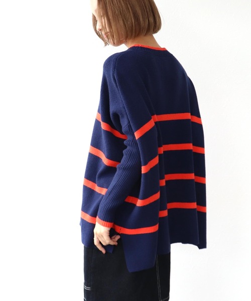 Three Four Time（ｽﾘｰﾌｫｰﾀｲﾑ）の「ドルマンスリーブ配色ボーダーニット（ニット/セーター・レディース・グレー×ピンク/ネイビー系/ブラック×ベージュ・FREE）」の13枚目の写真