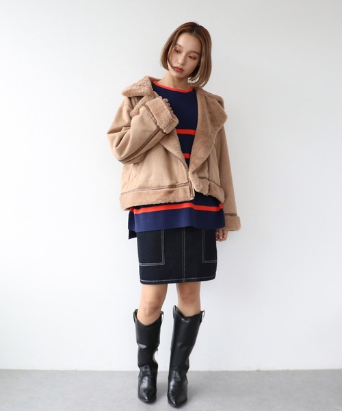 Three Four Time（ｽﾘｰﾌｫｰﾀｲﾑ）の「ドルマンスリーブ配色ボーダーニット（ニット/セーター・レディース・グレー×ピンク/ネイビー系/ブラック×ベージュ・FREE）」の15枚目の写真