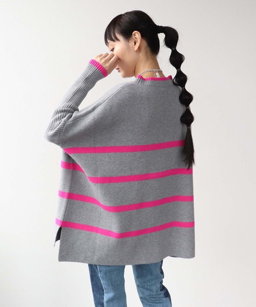 Three Four Time（ｽﾘｰﾌｫｰﾀｲﾑ）の「ドルマンスリーブ配色ボーダーニット（ニット/セーター・レディース・グレー×ピンク/ネイビー系/ブラック×ベージュ・FREE）」の7枚目の写真