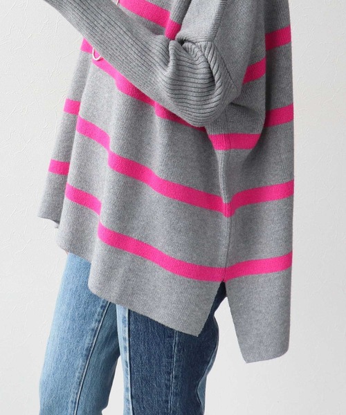 Three Four Time（ｽﾘｰﾌｫｰﾀｲﾑ）の「ドルマンスリーブ配色ボーダーニット（ニット/セーター・レディース・グレー×ピンク/ネイビー系/ブラック×ベージュ・FREE）」の8枚目の写真