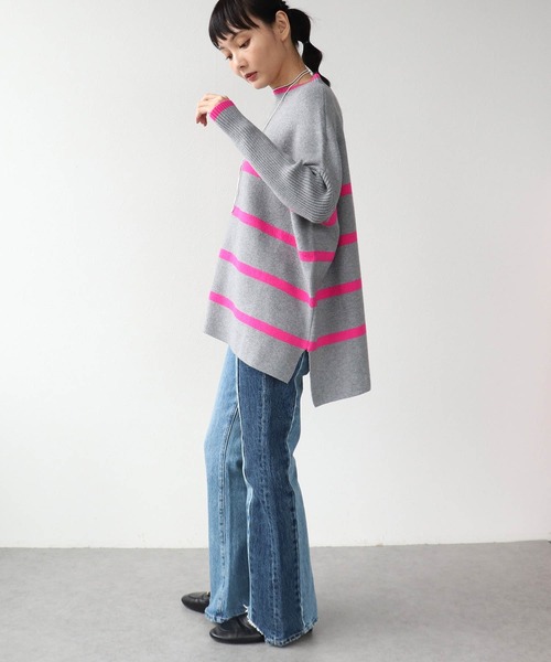 Three Four Time（ｽﾘｰﾌｫｰﾀｲﾑ）の「ドルマンスリーブ配色ボーダーニット（ニット/セーター・レディース・グレー×ピンク/ネイビー系/ブラック×ベージュ・FREE）」の10枚目の写真