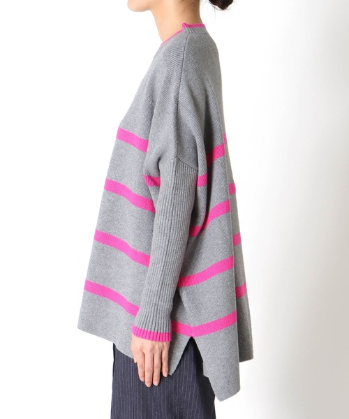 Three Four Time（ｽﾘｰﾌｫｰﾀｲﾑ）の「ドルマンスリーブ配色ボーダーニット（ニット/セーター・レディース・グレー×ピンク/ネイビー系/ブラック×ベージュ・FREE）」の19枚目の写真