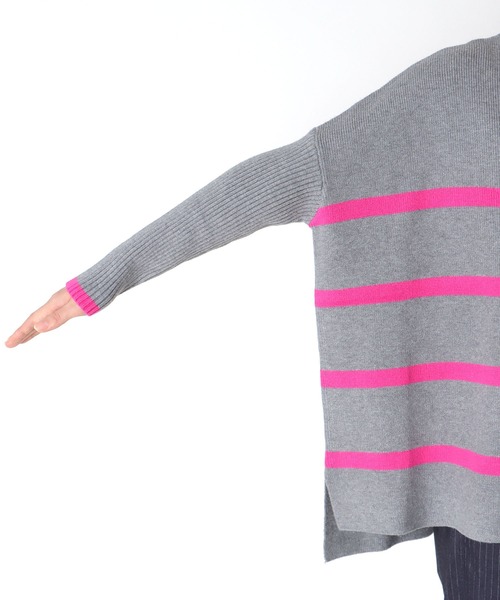 Three Four Time（ｽﾘｰﾌｫｰﾀｲﾑ）の「ドルマンスリーブ配色ボーダーニット（ニット/セーター・レディース・グレー×ピンク/ネイビー系/ブラック×ベージュ・FREE）」の22枚目の写真