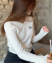 MUCENT | 【日本未発売/WEB限定】MUCENT(ムセント)/Vネック クロップ ケーブル ニット/PRIMROSE V-NECK CROP KNIT(ニット/セーター)