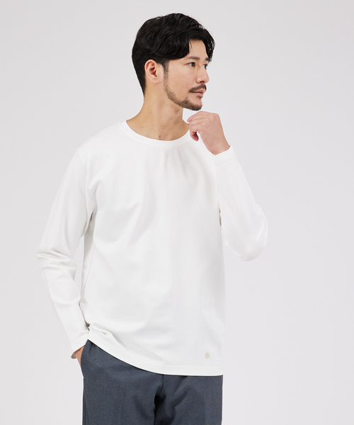 ABAHOUSE(アバハウス)の「Eco Vero ストレッチポンチ ロンT / クルーネック(Tシャツ/カットソー・メンズ・ブラック/ブルー/ホワイト/ベージュ・50/44/46/48)」の2枚目の写真