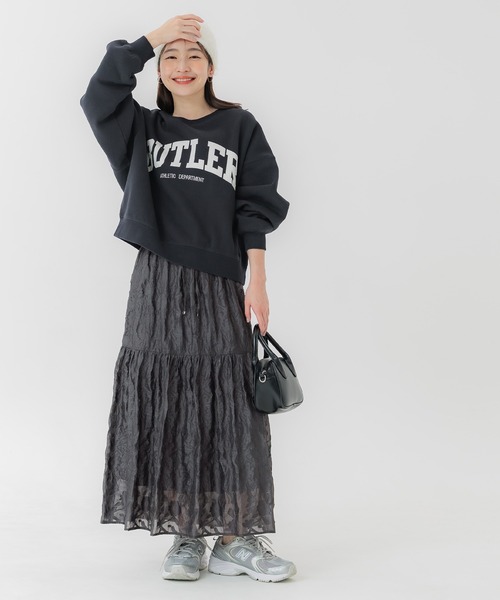 coca(coca)(コカ)の「ジャカードフラワーギャザースカート(スカート・レディース・ブラック/チャコール・L/M)」の4枚目の写真