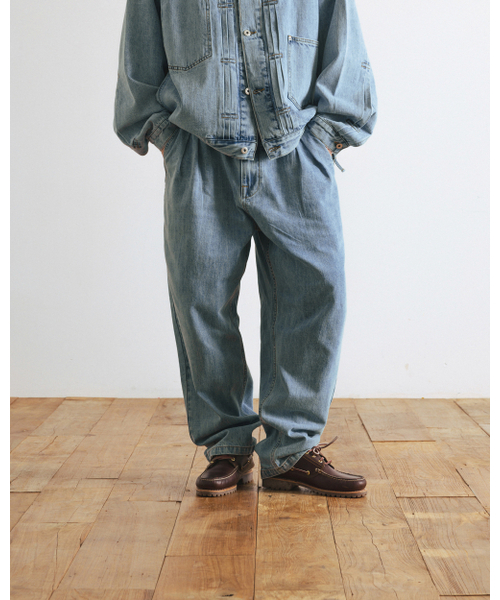 Wide Tapered Denim Pants - Washed Blue