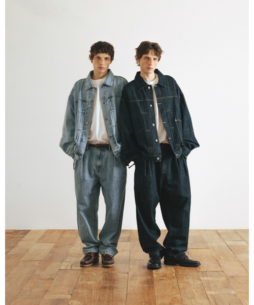 Wide Tapered Denim Pants - Washed Blue