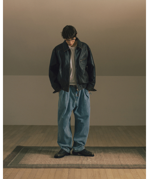 Wide Tapered Denim Pants - Washed Blue